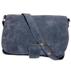 Pablo Navy Blue Suede Flap Magnetic Closure Cross Body Bag